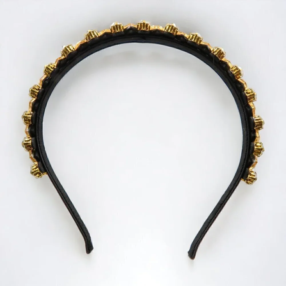 Gold Rhinestone Statement Headband | Velvet Lined